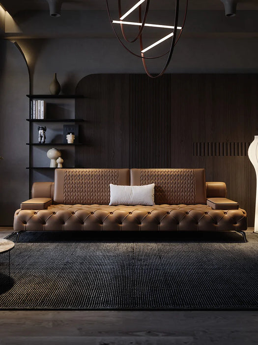 Italian light luxury leather sofa head layer cowhide modern simple straight row sofa living room