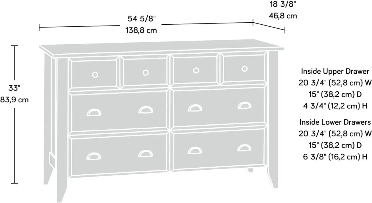 Shoal Creek Dresser, L: 54.65" x W: 18.43" x H: 33.03", Soft White finish /Jamocha Wood Finish