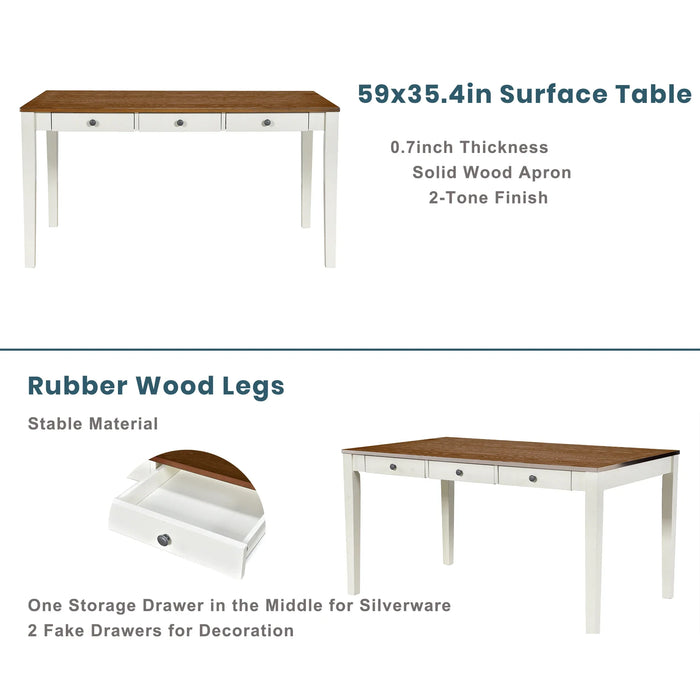 6-Piece Wood Dining Table Set, Kitchen Table Set with Drawer, Upholstered Chairs and Bench, Butter Milk