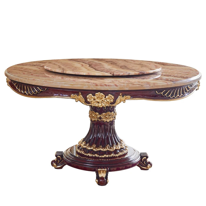 Marble dining table and chair combination simple solid wood rosewood color classical round household