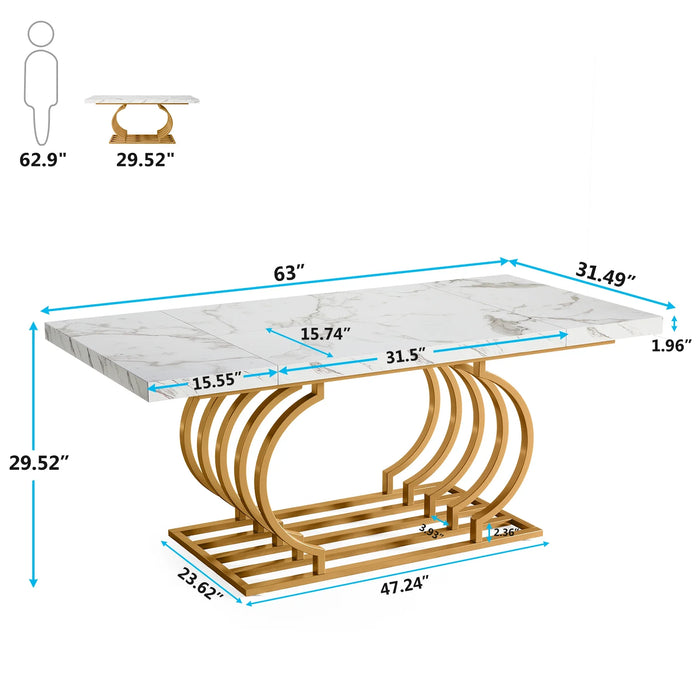 Tribesigns 63" Modern Office Desk, White and Gold Executive Desk, Large Computer Desk Home Office Desk with Gold Metal Frame