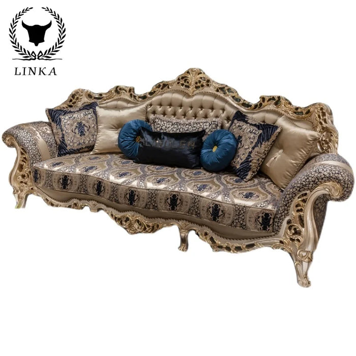Custom French palace fabric sofa European living room solid wood carved luxury sofa combination