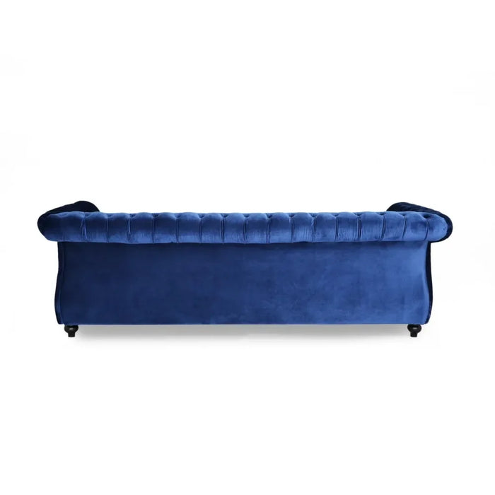 Living Room Tufted Velvet Sofa, Navy Blue, 3 Seats Modern Couch Sofas