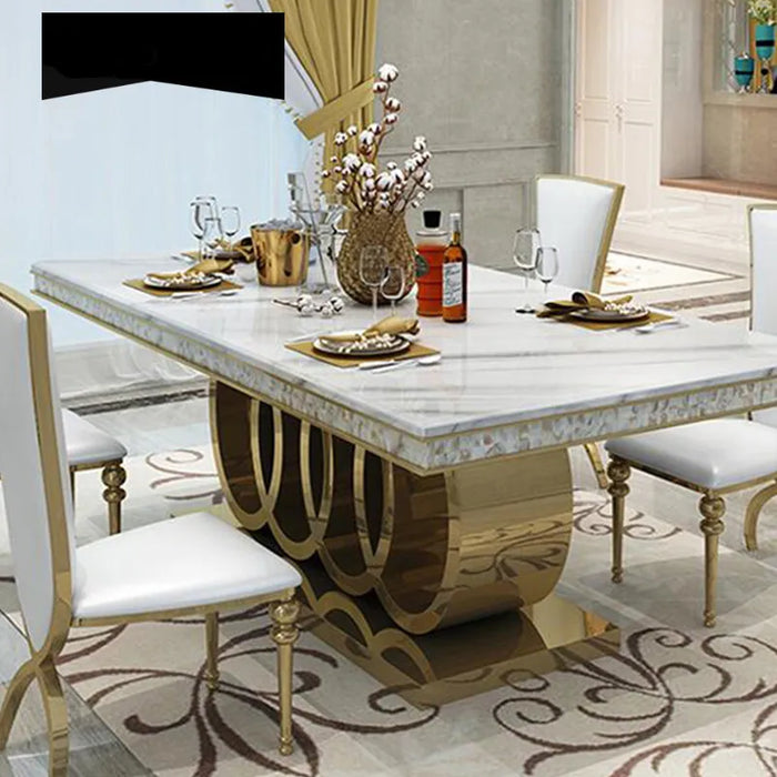 Modern Marble Dining Table And Chairs Combination Legs Metal Stainless Steel Top Crown Apartment Golden Mesas Carved Furniture