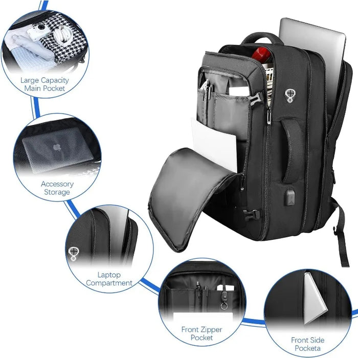 40L Expandable Airline Approved Water Resistant Business Luggage  Bag Fits 17 Inch Laptops, Travel Gifts for Men Women, Black