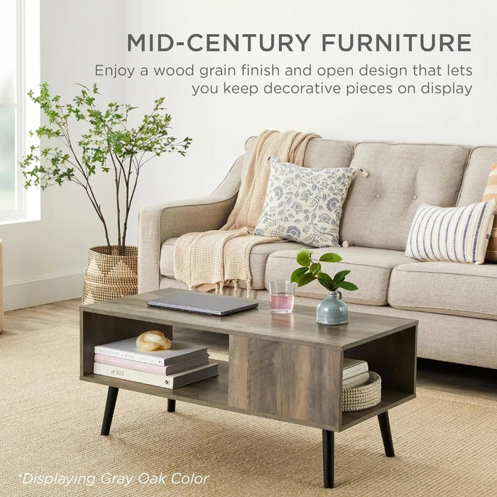Best Choice Products Wooden Mid-Century Modern Coffee Table, Accent Furniture for Living Room, Indoor, Home Décor w/Open