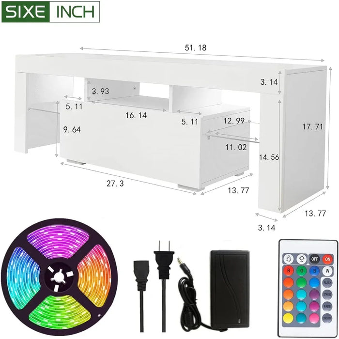 Modern TV Stand With Storage Drawer and Glass Shelf for Living Room Bedroom Home Furniture White Cabinet Table Stands