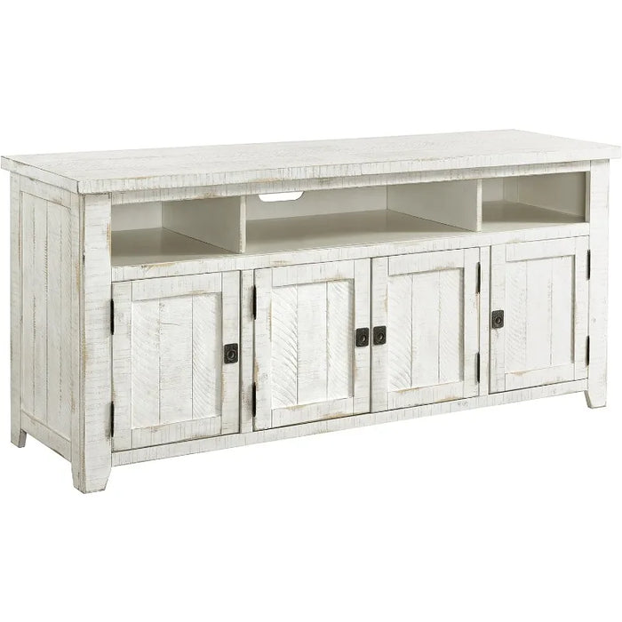Nantucket 65" TV Stand, Antique White & Barn Door End Table, Antique White