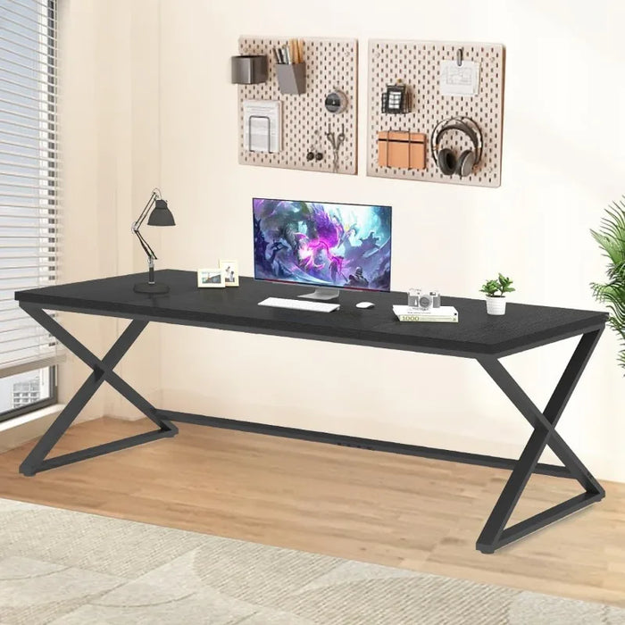 IBF Large Black Computer Desk 70.8” Long Writing Desk for Home Office Modern Simple Executive Work Study Desk for Two Person