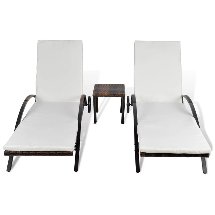 Outdoor Patio Garden Sun Lounger Lounge Chairs for Pool Outside Deck with Table Poly Rattan Brown