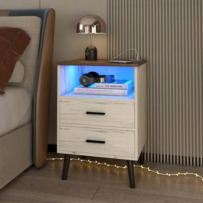 Night Stand With Drawers for Bedroom Nightstands Nightstand With Charging Station and USB Ports Furniture Home