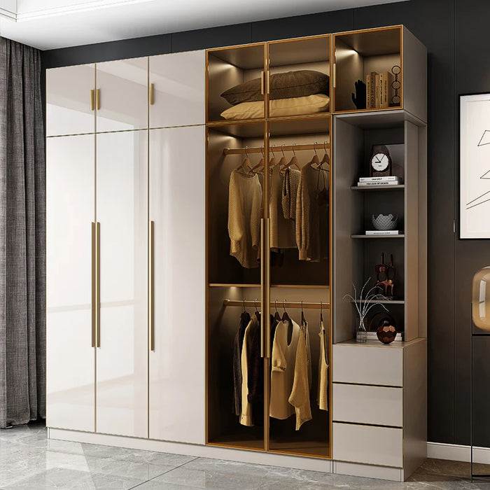 Cabinet, wardrobe, household bedroom, modern simplicity, light luxury, cloakroom, glass combination wardrobe