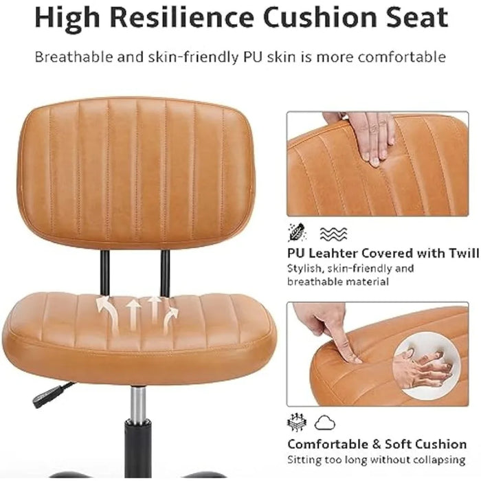 Brown Office Chair Armless Home Office Desk Chair With PU Leather Low Back Lumbar Support and Wheels Free Shipping Chairs Swivel