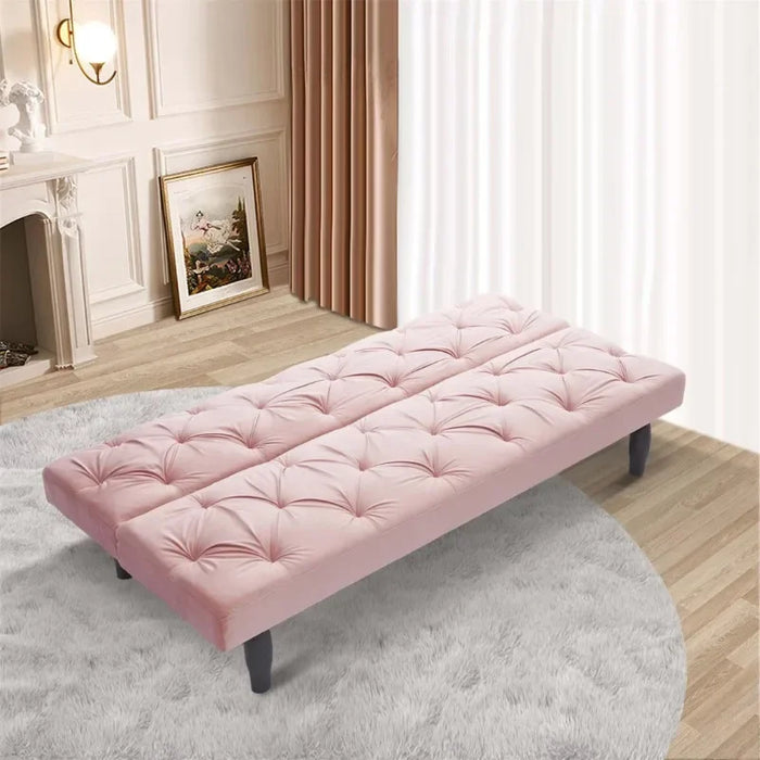Aukfa Velvet Futon Convertible Sofa for Home Office, Tufted Back, Space Save, Pink