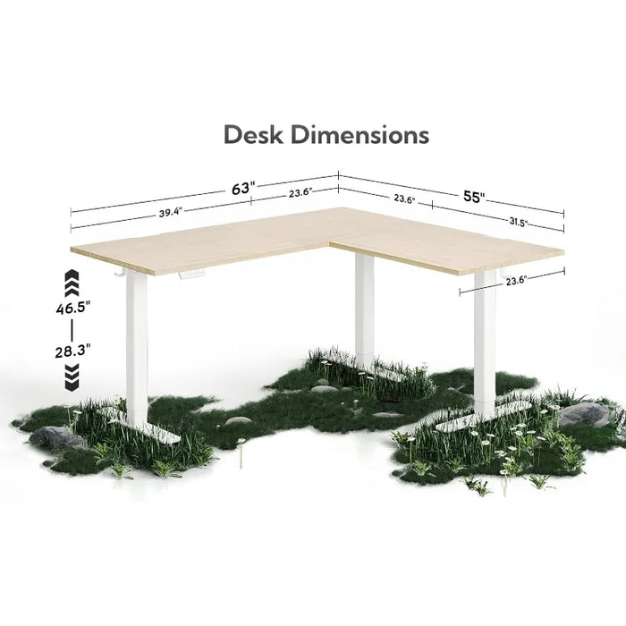 Triple Motor L Shaped Standing Desk, 63 x 55 inch Corner Stand Up Desk, Adjustable Height Home Office Desk