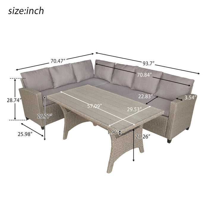 Patio Outdoor Furniture Set PE Rattan Wicker Conversation Set All-Weather Sectional Sofa Set with Table & Soft Cushions