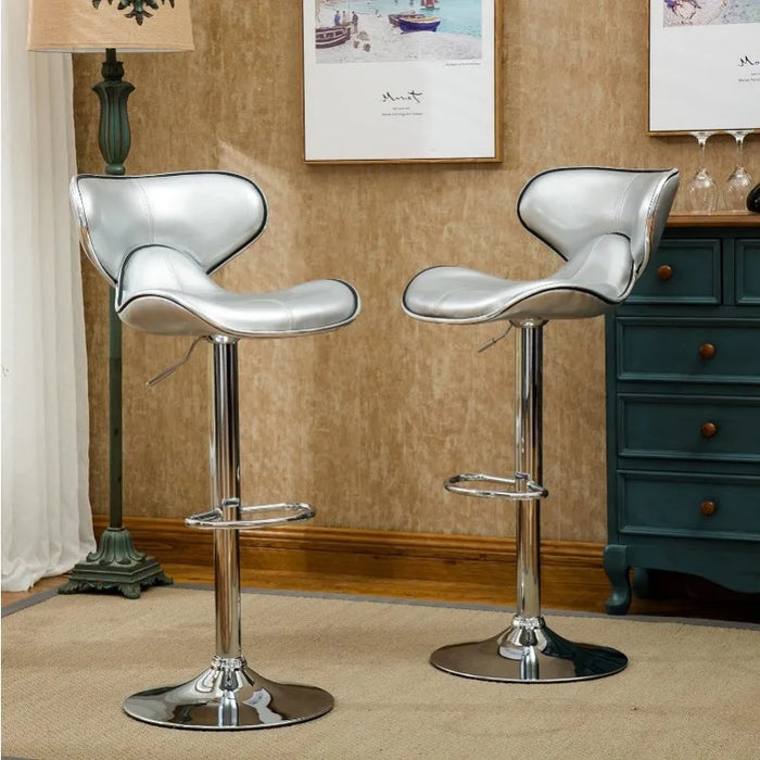 Furniture Masaccio Cushioned Leatherette Upholstery Airlift Adjustable Swivel Barstool with Chrome Base, Set of 2, Red