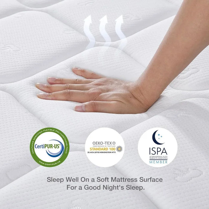 King 12 Inch Hybrid Mattress with Bamboo Charcoal Foam, Innerspring Pillow Top Mattress for Pressure & Pain Relief, Soft Feel