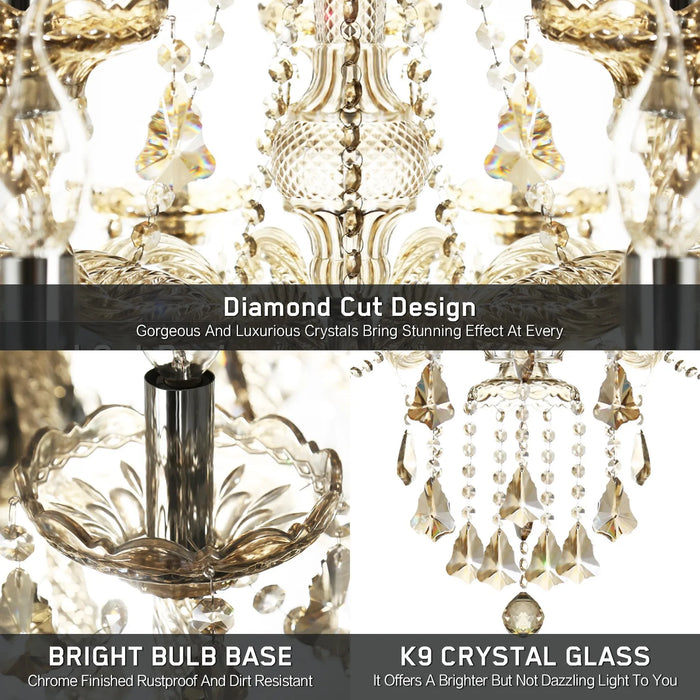 Chandelier Pendant Chandelier 15 Arms Crystal Cognac Color E14 Chandelier Bedroom Modern K9 Crystal For Living Room Corridor