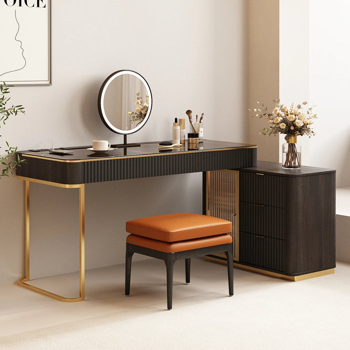 Italian Minimalist Computer Desk and Dressing Table Combo with Mirror, Luxurious and Expandable with Cabinets, Corner Bookshelf