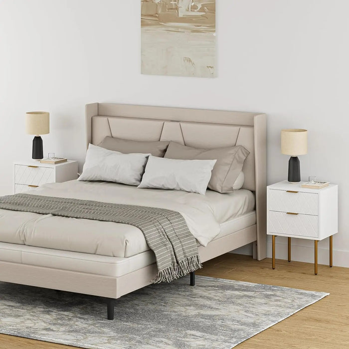 2 Drawer Dresser for Bedroom, Small Side Table with 2 Drawers, Bedside Furniture, Night Stand, End Table with Gold Frame for Bed