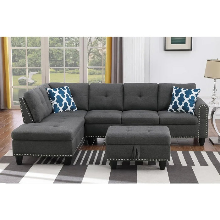 3 piece modular sofa set,L shaped 5 seater corner sofa upholstered sofa and sofa,With 2 cup holders and storage footrest