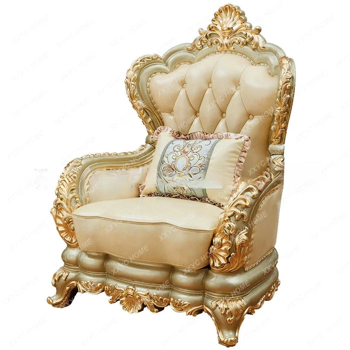 Furniture Leather Sofa Combination Living Room Double-Sided Solid Wood Carved Villa High-End Sofa