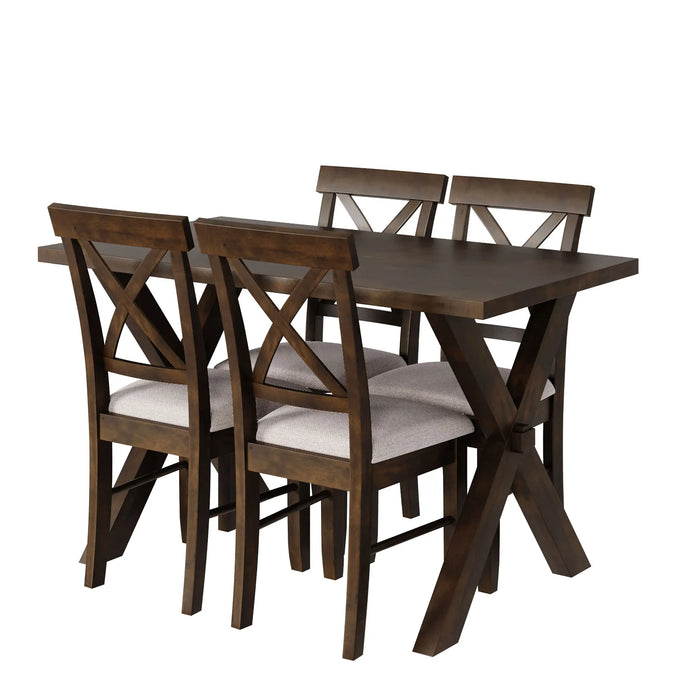 5 Pieces Farmhouse Rustic Wood Kitchen Dining Table Set with Upholstered 4 X-back Chairs for  Living Room