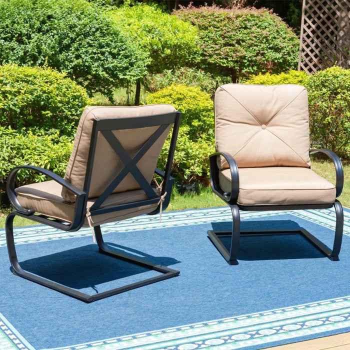 MF Studio 5-Piece Outdoor Dining Set with C-Shape Padded Chairs for 4 Person, Black Steel Frame&Beige Cushion