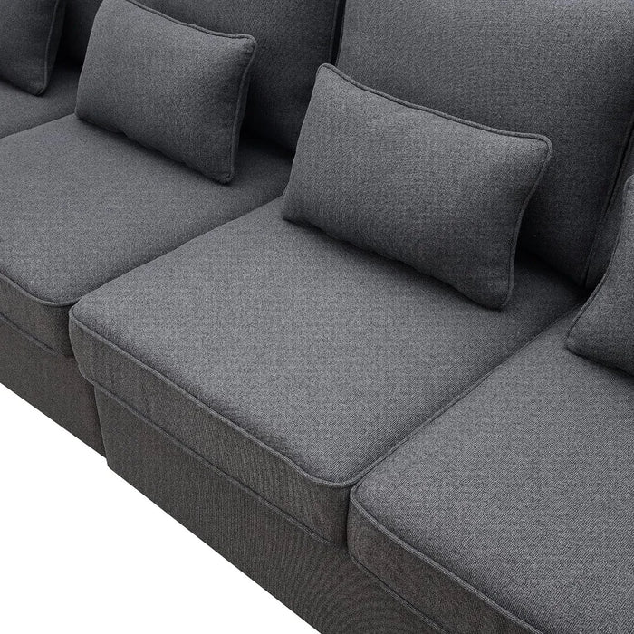 Living room sofa 104" linen sofa with armrest pockets, minimalist 4-seater sofa, dark grey