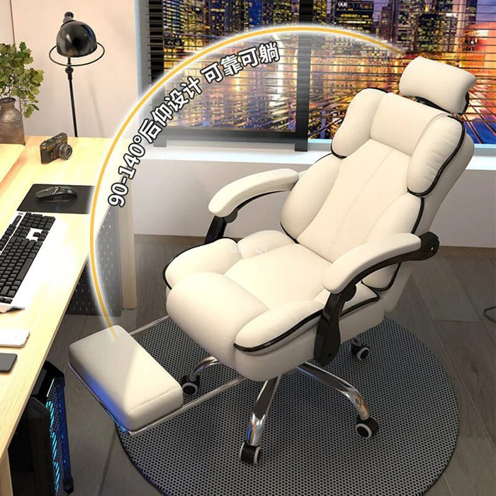 Modern Computer Office Chair White Bedroom High Back Long Sitting Armchair Elastic Steel Pulley Silla Gamer Furniture Decoration