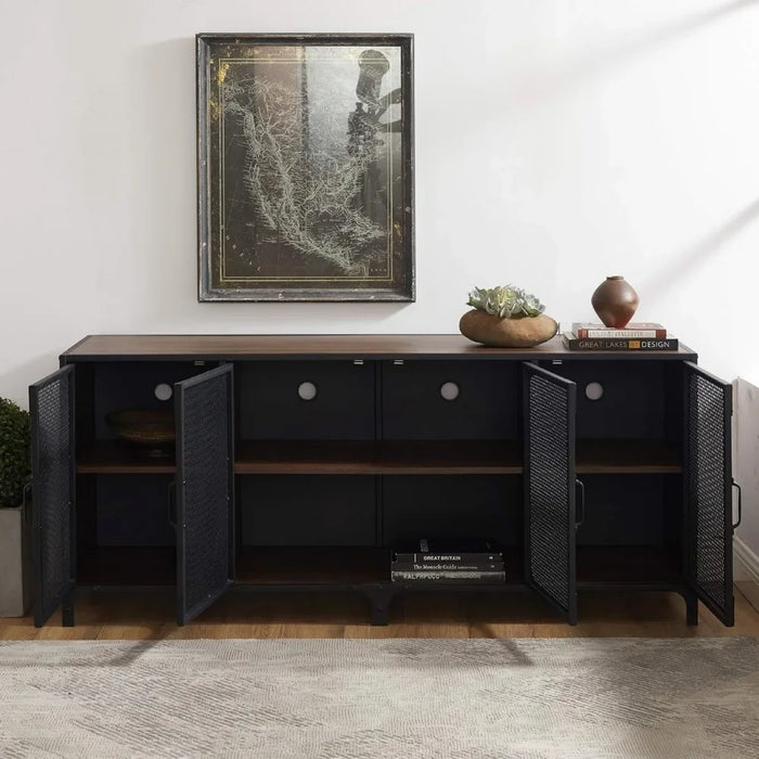 4 Door Metal Mesh Tv Console Home Furniture for Modern Television Suitable for Up to 65" Tv Wall Cabinet 60" Stand Living Room