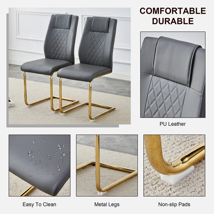 Faux Leather Cushioned Seats, Living Room Chairs with Metal Legs, Suitable for Dining Room Side Chairs, Set of 6, Free Shipping