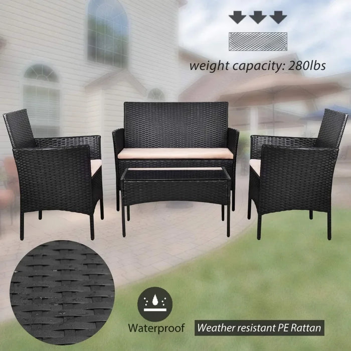 4 Piece Wicker Patio Rattan Chair Set Garden Furniture Set Outdoor Indoor Use Backyard Porch Garden Poolside Balcony Furniture