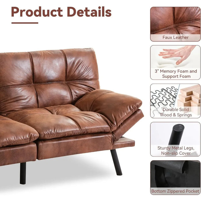 Office Sofa Apartment Living Room Sofas Faux Leather Futon Sofa Couch Bed Dark Brownfreight Free Furniture Home