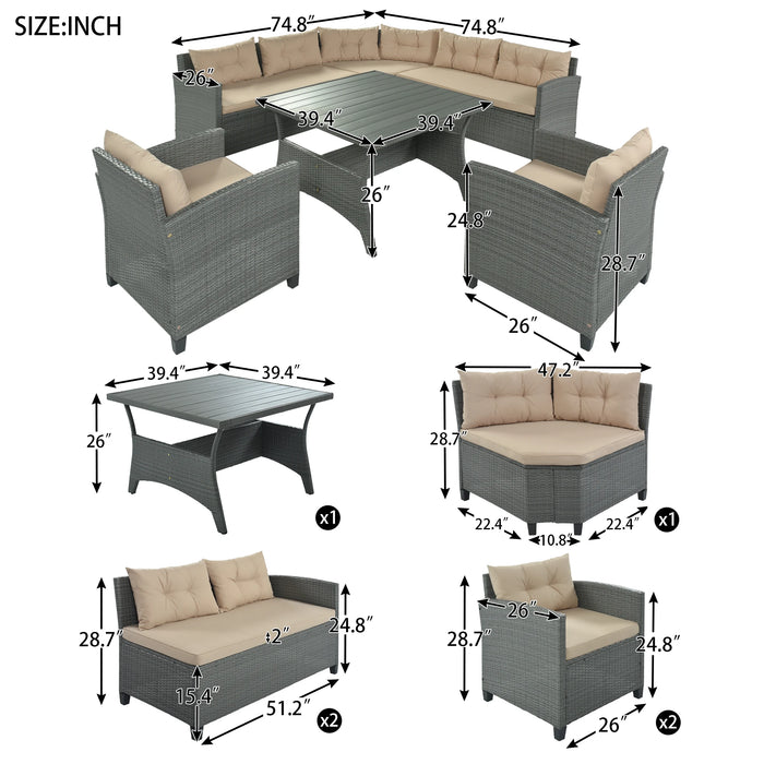 6-Piece Outdoor Wicker Sofa Set, Patio Rattan Dinning Set, Outdoor FurnitureSet ,Sectional Sofa For Garden, Yard, Deck