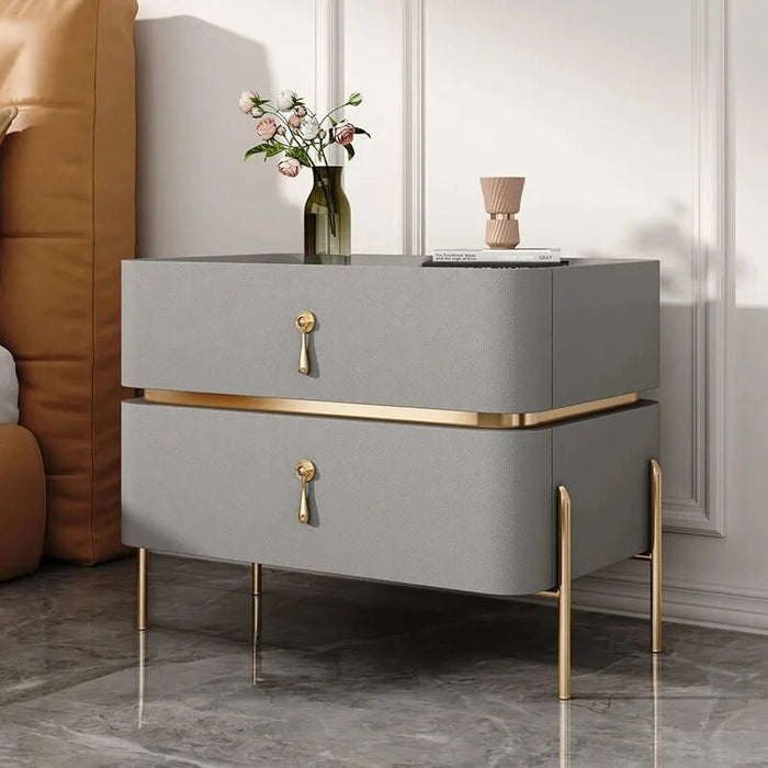 Luxury Bedside Table Solid Wood Bedroom Slate Simple American Free Installation Storage Cabinet Two Drawer Nightstand Furniture