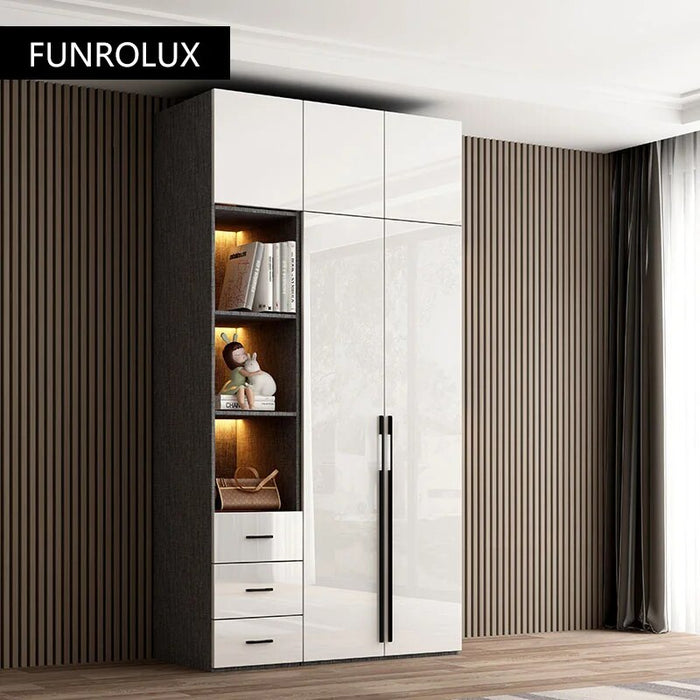 Modern minimalist light luxury high-gloss wardrobe bedroom swing door Nordic large wardrobe locker glass door wardrobe