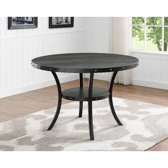 Roundhill Furniture Biony Espresso Wood Dining Table with 4 Tan Fabric Nailhead Chairs, 30.75" Table Height