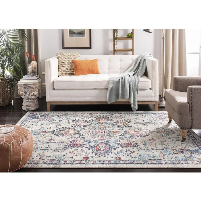 Boho Chic Medallion Distressed Design Carpet Living Room Decor Non-Shedding & Easy Care & Blue Decoration Home Freight free