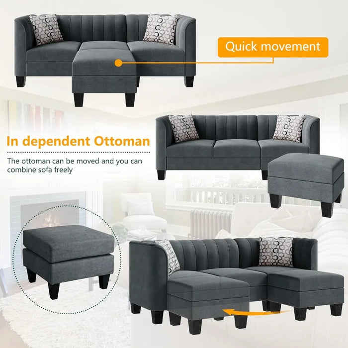 Shintenchi Upgraded Convertible Sectional Sofa Couch, 3 Seat L Shaped Sofa with High Armrest Linen Mid Centurye (Dark Grey)