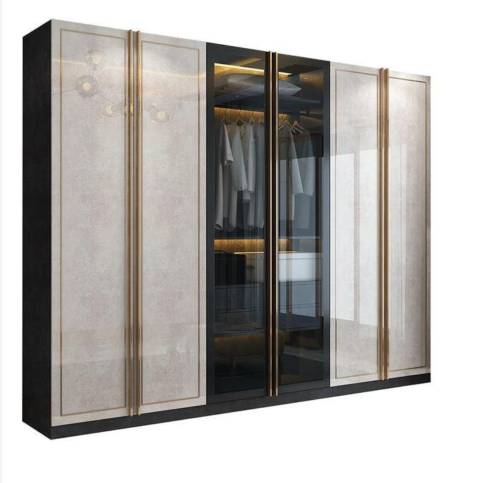 Light luxury glass door wardrobe, household bedroom, modern and simple wooden flat open wardrobe, 345668 door large wardrobe