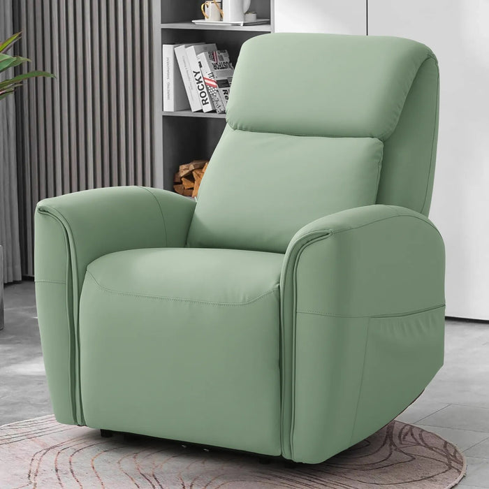 Eskimo Large Power Lift Recliner Chair with Massage for Elderly, PU Faux Feather Single Sofa for Living Room (Green)