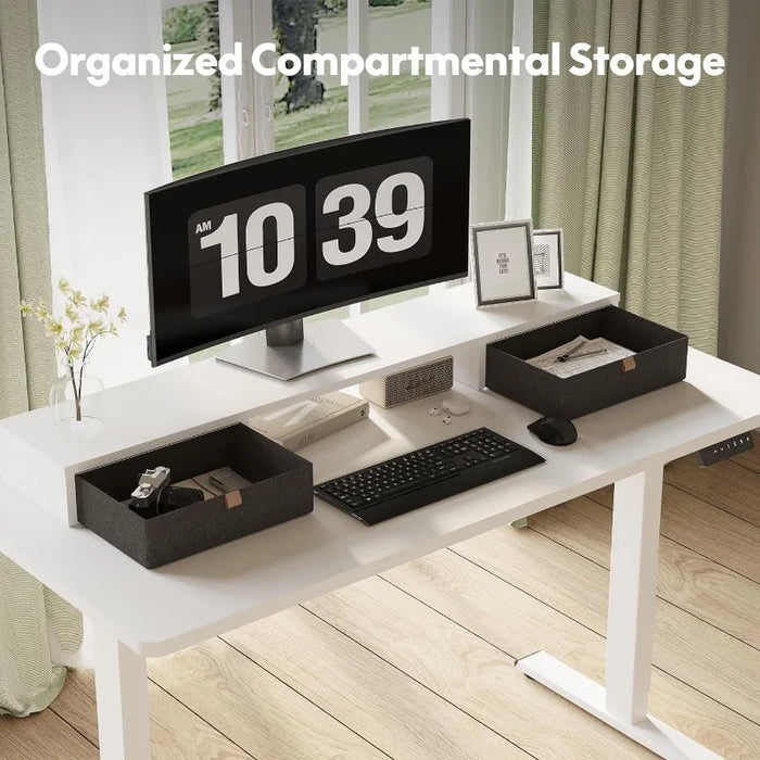 FLEXISPOT Electric Standing Desk with Drawer Solid One-Piece Adjustable Height Desk with Storage Shelf Ergonomic Monitor Stand