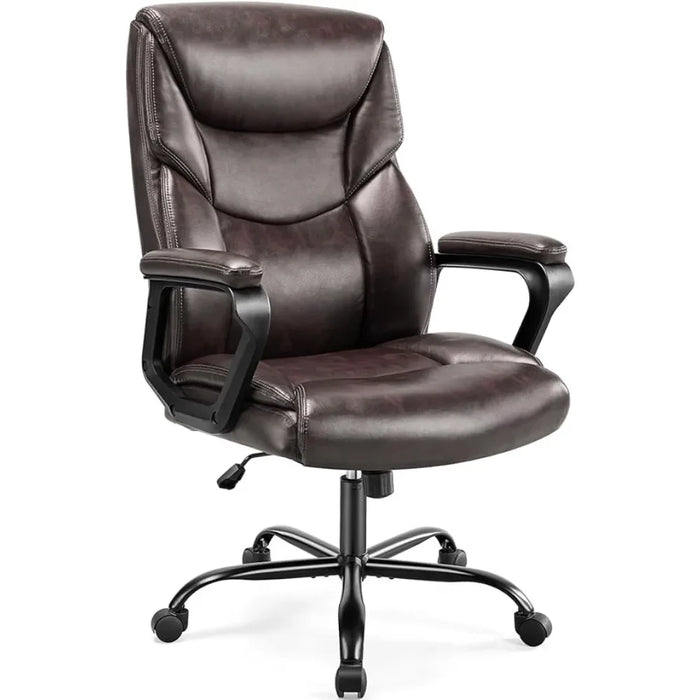 Office Chair,High Back Ergonomic Executive Chair,PU Leather Fixed Arm Computer Chair,Rolling Chair with Wheels,brown