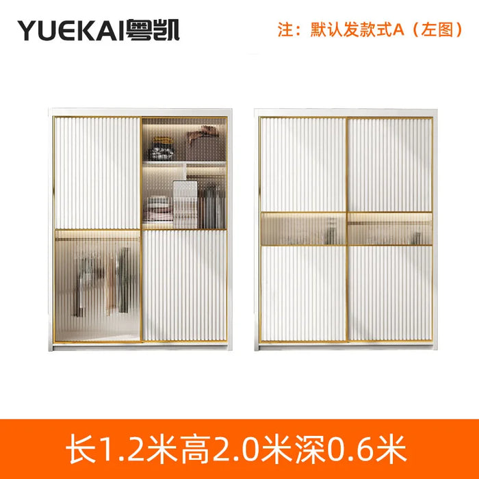 Solid wood multi-layer board, long rainbow glass sliding door, sliding wardrobe, simple modern household bedroom, large cabinet