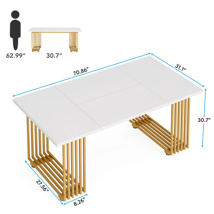 Tribesigns 70.9" Modern Office Desk, Wooden Computer Desk, White Executive Desk with Gold Metal Legs, Large Workstation for Home