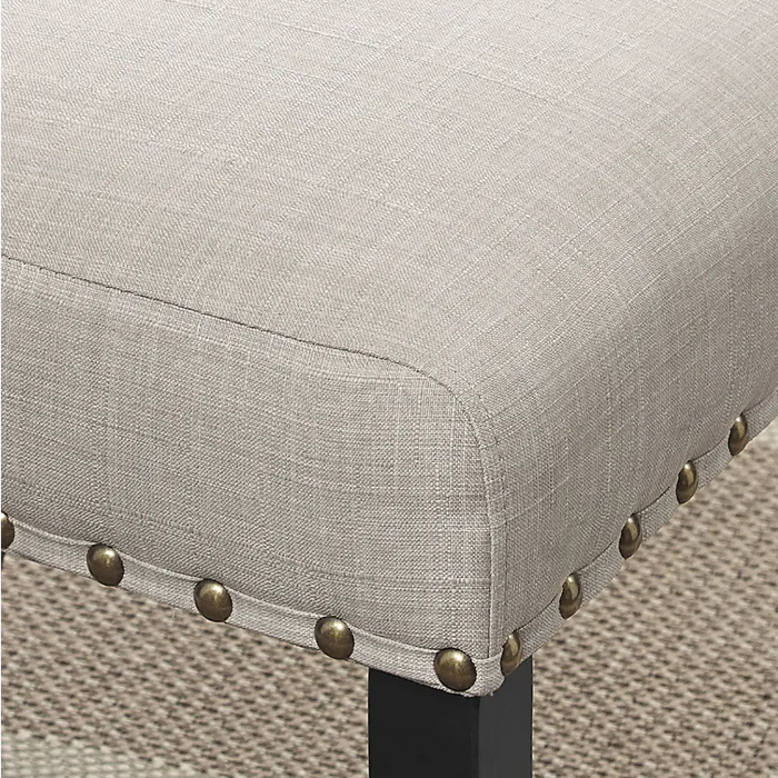 Roundhill Furniture Biony Espresso Wood Dining Table with 4 Tan Fabric Nailhead Chairs, 30.75" Table Height