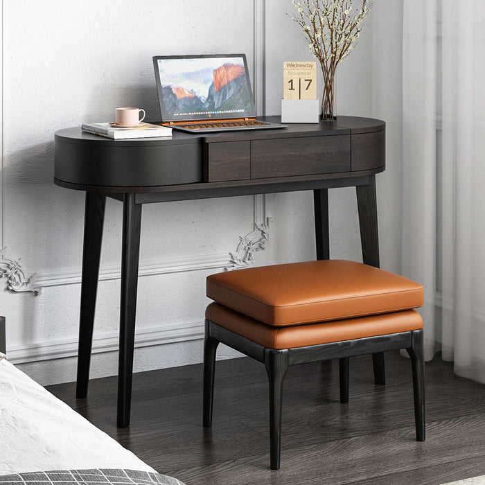 Elegant Vanity: Dressing Table and Stool Set. Ornate Makeup Table with Mirror, Rotating Drawers, and Concealable Mirrors