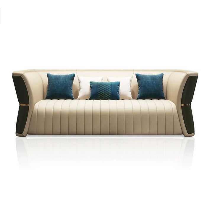 Modern Luxury Leather with Wooden Sofa Set, Leather Couch for Living Room Luxury Sofa